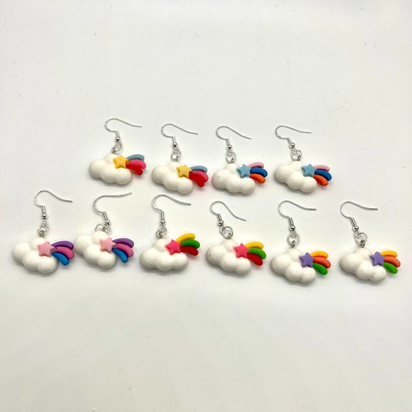 Cloud Earrings - Rainbow Earrings - Rainy Day Earrings - Baby Shower Earrings - Picture 1 of 11
